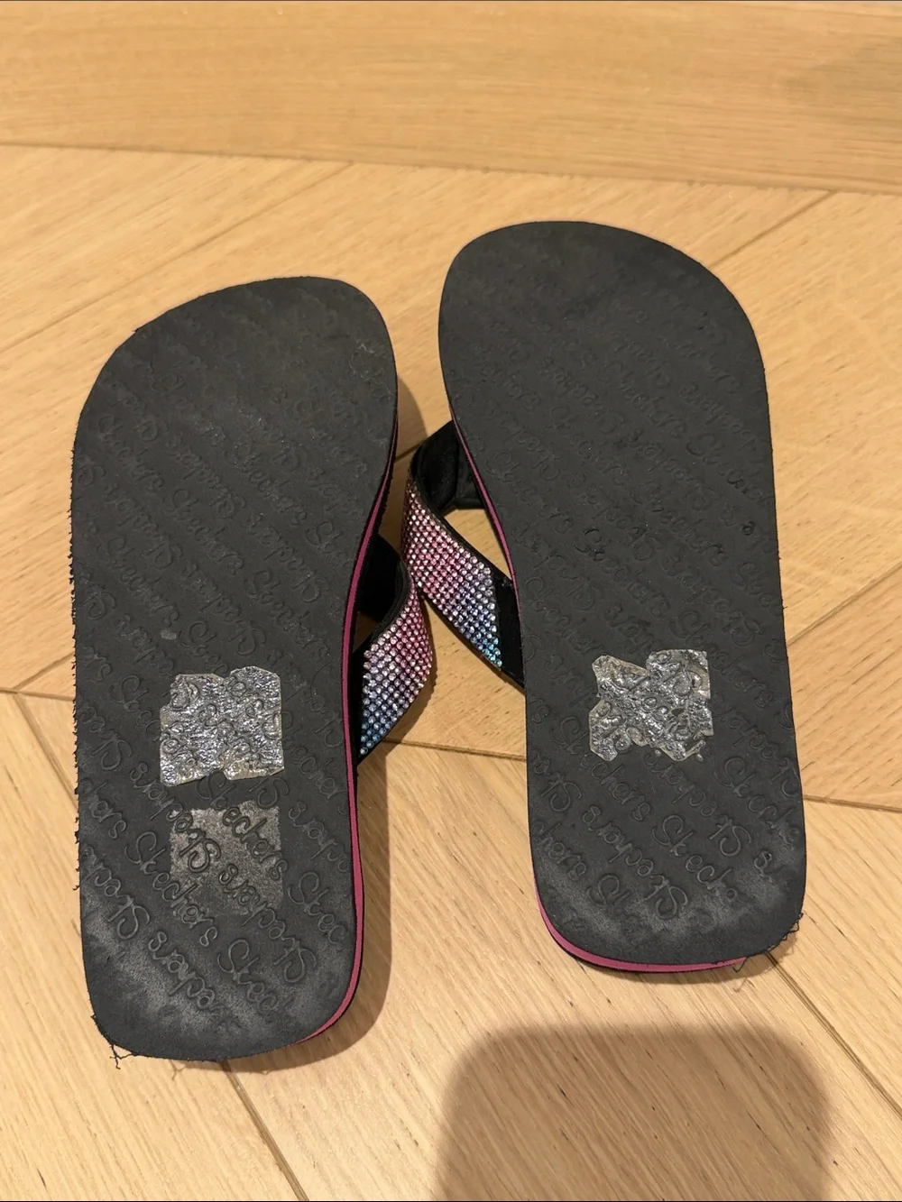 Skechers Yoga Foam Rhinestone Platform Flip Flops – Black Rainbow